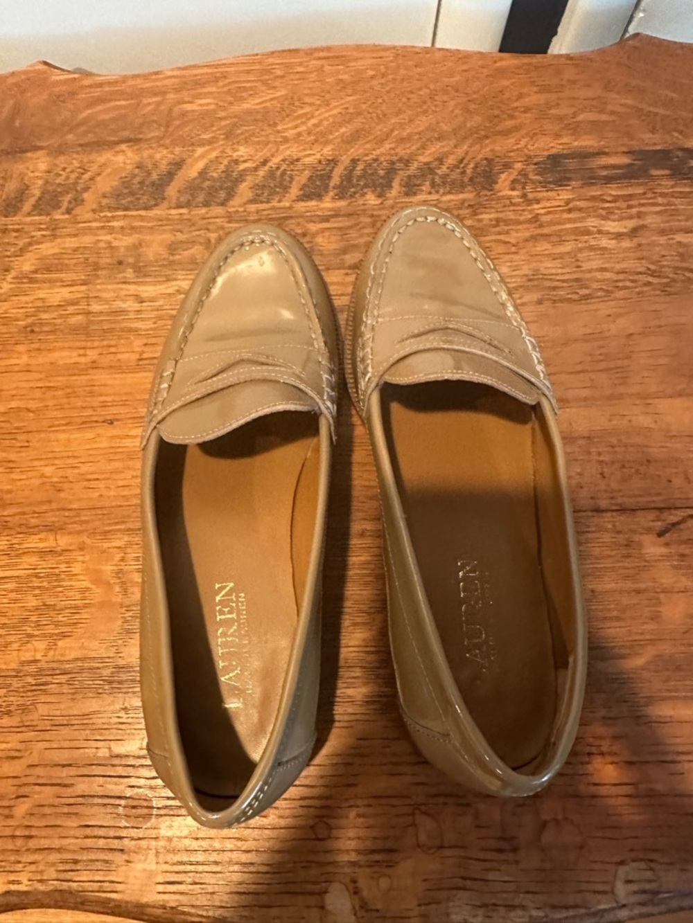 Lauren Ralph Lauren Beige Patent Leather Penny Loafers - Picture 2 of 10